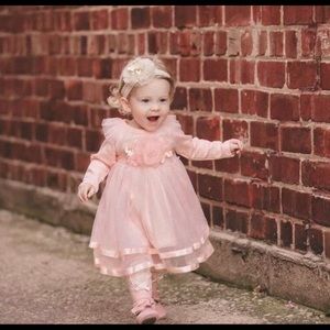 Peach dress with flower waistband